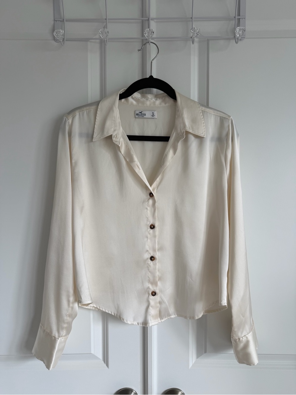Hollister Cream Satin Button-Up Blouse